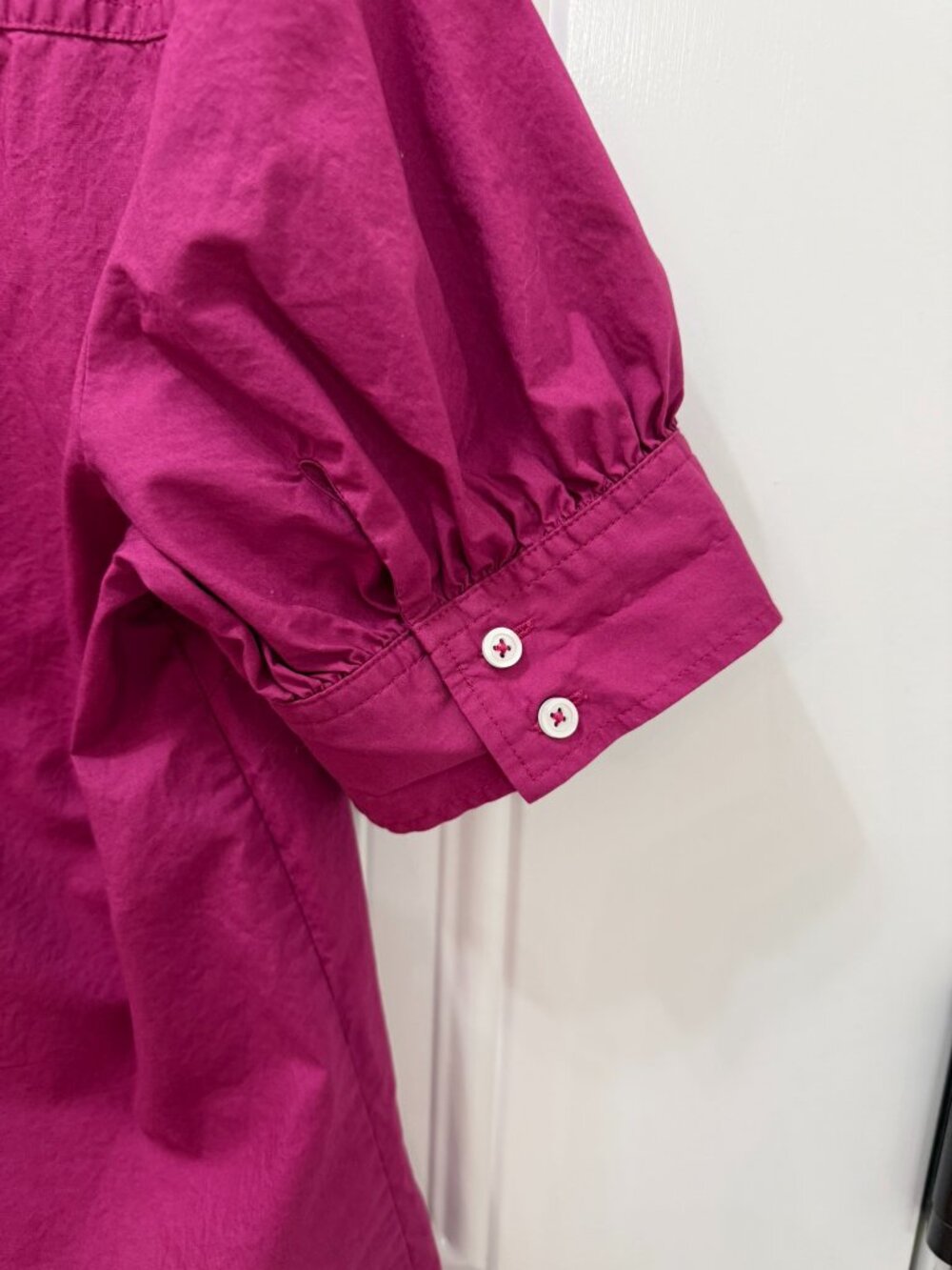 Talbots 100% Cotton Magenta Puff Sleeve Popover Blouse Size M - Picture 4 of 8